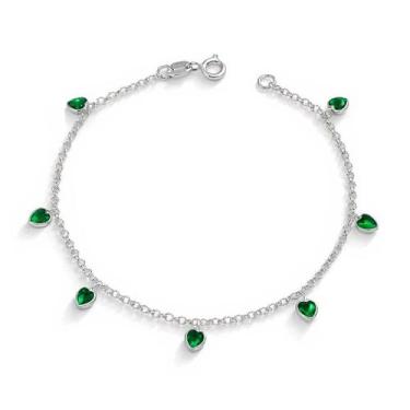 Imagem de Bracelete Pulseira Prata Pingente Pedra Zircônias Delicada - Lojas La&