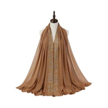 Imagem de Lenço De Chiffon Com Renda Para Mulheres, Hijab Islâmico, Coberturas P