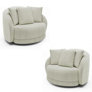 Imagem de Kit 2 Poltronas Decorativas Galaxia G45 Base Giratoria com Almofadas Boucle Off White para Sala Gran Belo