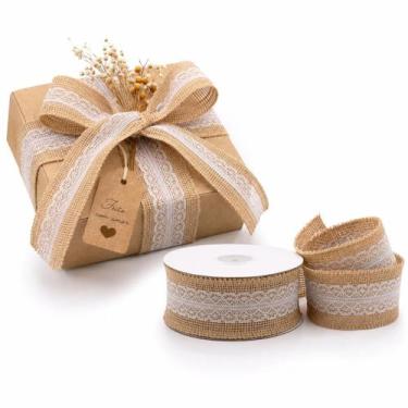 Imagem de Fita Juta Com Renda 55mm 10m Decoração Artesanato Casamento Embalagens