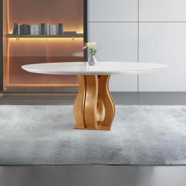 Imagem de Mesa Redonda 6 Lugares Tampo Vidro/MDF para Sala de Jantar 135cm Nuanc
