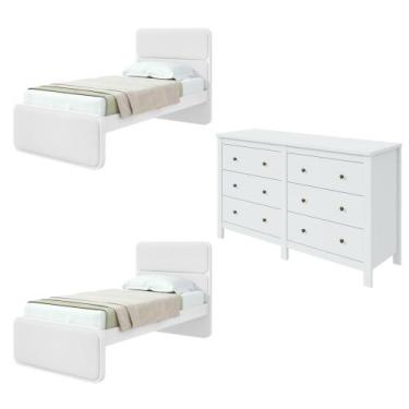 Imagem de Kit Quarto Infantil 3 Peças com 2 Camas de Solteiro e Cômoda Loop Magg