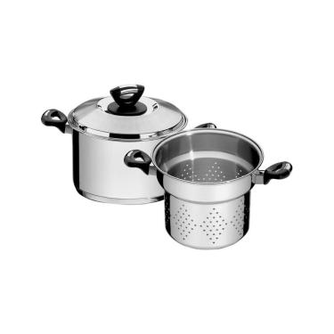 Imagem de Jogo Cozi-pasta Solar Baquelite com Fundo Triplo Aço Inox para Todos os Fogões Prata Tramontina 20CM