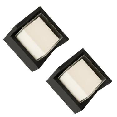 Imagem de Kit 2 Arandelas Mini Lux Quadrada Preta 8W 3000K IP65 Bivolt Durável F