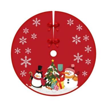Imagem de Saia Para Árvore De Natal Xadrez Vermelha E Preta Com Estampa De Floco