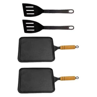 Imagem de Kit 2 Bifeteiras Antiaderente Lisa 23x23cm e 2 Espátulas - Alumínios V