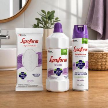 Imagem de Kit Lysoform Lavanda - Desinfetante 1L + Lenços Desinfetantes + Desinf