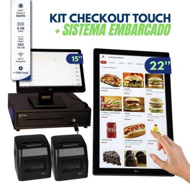 Imagem de Terminal de Autoatendimento Checkout All In One Touch TOB 15” + 22” Intel N5095 8GB SSD 120GB Tela Wide Screen Full HD