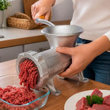 Imagem de Moedor de Carne Manual Função Profissional Ferro Fundido Alimentos Diversos Cozinha Prata 14CM 32