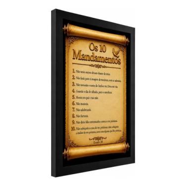 Imagem de Quadro Decora Os 10 Mandamentos Bíblia Êxodo 20 Jesus Cristo Cor:Preto
