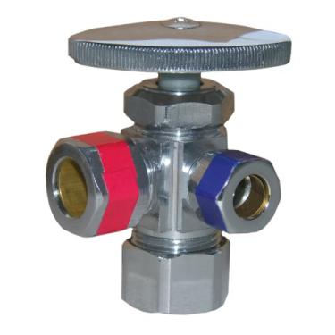 Imagem de LASCO 06-7321 Dual Outlet Valve, 1/2-Inch Iron Pipe Inlet X 3/8-Inch Compression Outlet X 3/8-Inch Compression Outlet, Chrome