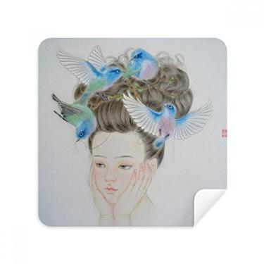 Imagem de Pretty Girl Blue Bird Óculos de pintura chinesa tecido de camurça para limpeza de tela 2 unidades