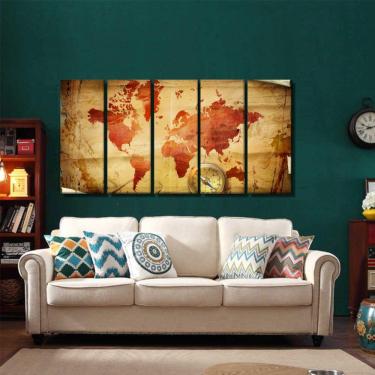 Imagem de Quadro Decorativo Mapa Mundi Retro 140x65 em tecido m06