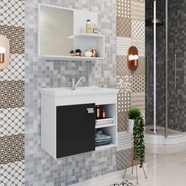 Imagem de Gabinete Suspenso com Cuba e Espelheira Bia MGM Móveis Branco/Preto