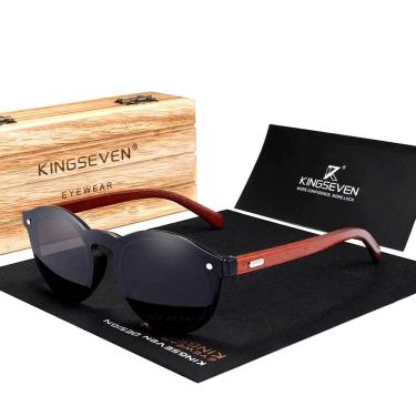 Imagem de Óculos de Sol Masculino Kingseven Hastes de Madeira Design Artesanal com Proteção Lente...