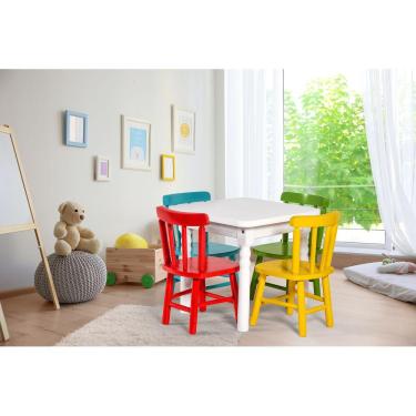 Imagem de Conjunto De Mesa Infantil 60x60 Com 4 Cadeiras Colorido I - JM Móveis