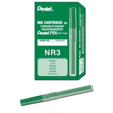 Imagem de Pentel Tinta de refil para marcadores permanentes de linhas práticas, caixa com 12, verde (NR3-D)