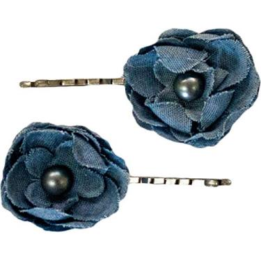 Imagem de Mia Bobby Pins, Denim material with blue pearl centers, 2.5 Inch long