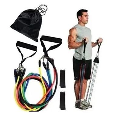 Imagem de Kit Elásticos 11 Peças Exercícios Musculação Yoga Pilates Veidoorn Extensor Elástico Tubo Faixa Elástica Power Tube Exercício Treinamento Funcional Academia em Casa