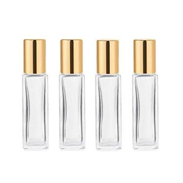 Imagem de 4 frascos de rolo de óleo essencial de viagem 10 ml frasco de vidro transparente frascos de vidro cosméticos para frascos de perfume de óleos essenciais com bola de rolo de aço inoxidável - Portátil e Prático, Dourado