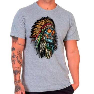 Imagem de Camiseta Caveira Mexicana Skull Cinza Masculina01 - Design Camisetas
