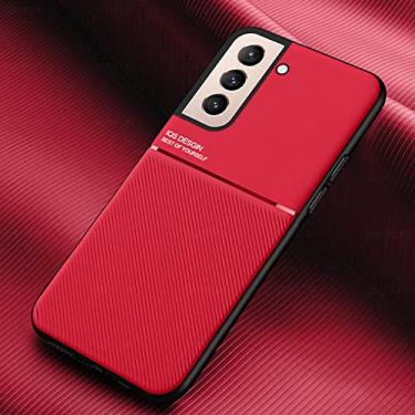 Imagem de Capas de telefone de textura de couro para samsung galaxy s21 fe s22 s 22 21 ultra s22 case suporte magnético do carro silicone à prova de choque, vermelho, para samsung s22 plus