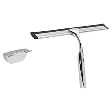 Imagem de Mimo Style Rodo Para Pia 26cm, Feito de Aço Inoxidável e Uma Lâmina de Borracha. Limpe Facilmente O Box, Janelas, Pias de Cozinha. Resistente, Prático e Durável. Acompanha Suporte Adesivo, Prata