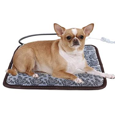 Imagem de Almofada de aquecimento elétrica para animais de estimação almofada de cadeira de temperatura ajustável à prova d'água cama de cachorro quente com fio resistente a mordidas tapete de coelho macio leve, cinza, 45 * 45 cm