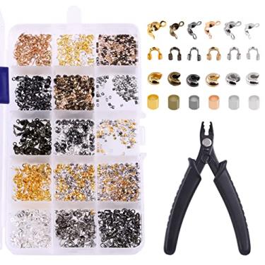 Imagem de Glarks 1500 peças 4 estilos 5 cores tubo de latão crimpagem contas nó cobertura fio guardião contas pontas capa de nó com joias contas alicate de crimpagem para fazer joias faça você mesmo pulseira fabricação