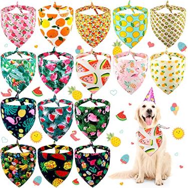 Imagem de 16 peças de bandanas de verão laváveis para animais de estimação de frutas ajustáveis triangulares babadores sortidos para lenços para animais de estimação pequenos e médios