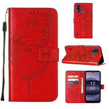 Imagem de Capas de telefone borboleta em relevo Nokia G11 Plus G 11 Plus Capa de couro com slots de cartão impressos clipe de carteira para celular de negócios Nokia G11 Plus capas (vermelho, Nokia G11 Plus)