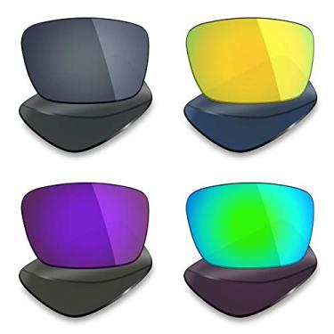 Imagem de 4 pares de lentes polarizadas de substituição da Mryok para óculos de sol Oakley Fuel Cell – Preto IR/24K ouro/roxo plasma/verde esmeralda
