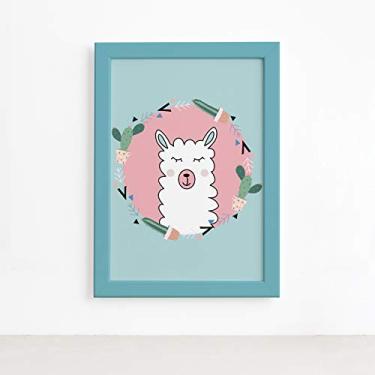 Imagem de Quadro Quarto Bebê Animais Amigos Lhama Mold Azul 22x32cm