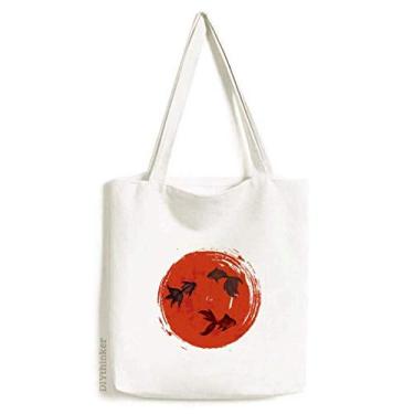 Imagem de Bolsa de lona com estampa de peixe dourado vermelho japonês, bolsa de compras casual