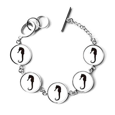 Imagem de DIYthinker Hipocampo Marine Life Pulseira de silhueta preta com pingente de corrente
