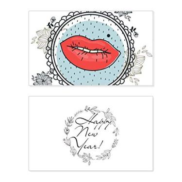 Imagem de Moldura de flor labial, padrão de desenho animado, ano novo, cartão de felicitações, mensagem de abençoar presente