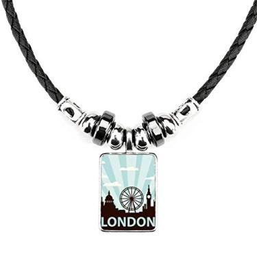 Imagem de DIYthinker Britain UK London Eye Outline United Kingdom Necklace Jewelry Torque Leather Rope Pendant