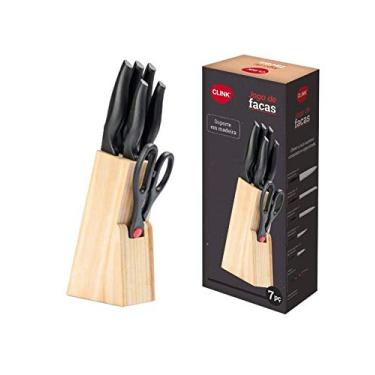 Imagem de Jogo De Facas Aço Inox 7 Peças Com Suporte De Madeira Clink