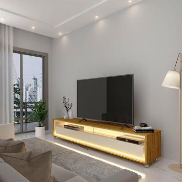 Imagem de Rack para TV até 75 Polegadas com Led e Rodízios Requinte 172,5cm Gelius Móveis Marromle/Off White