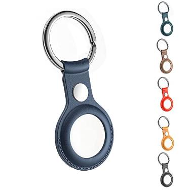 Imagem de Capa protetora de couro para Apple AirTag com chaveiro, capa de chaveiro AirTag fácil de carregar para AirTags Finder chaveiro mochilas forro bolsa acessório (azul)