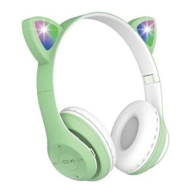 Imagem de Fone Ouvido Bluetooth Led Gatinho Infantil Gato Recarregável - Loboy (Verde)