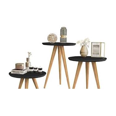 Imagem de Mesa de Centro Apoio e Lateral Kit Triplo Classic Decoração (Preto)