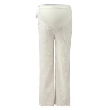 Imagem de Calça de perna larga feminina plus size cintura alta para relaxar verão linho algodão calça social de ajuste solto, Bege, GG