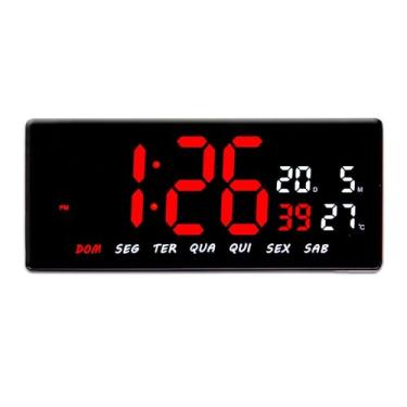 Imagem de Relógio Parede Digital Led Grande Termômetro Calendário Data e Alarme (Vermelho)
