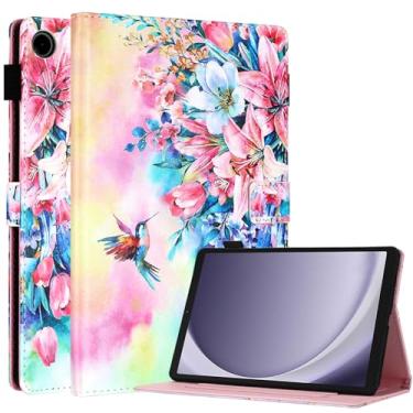 Imagem de Fancity Capa para Samsung Galaxy Tab A9 8,7 polegadas 2023 (SM-X110/X115/X117), capa de couro PU com suporte para cartão TPU para tablet Galaxy Tab A9 22.1 cm 2023, beija-flor