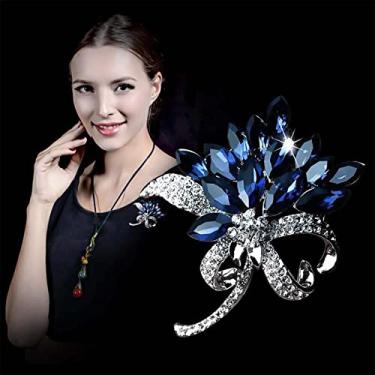 Imagem de Zeshimb Broche de flor de strass broche floral de cristal azul brilhante clássico para casamento buquê de corpete alfinete de lapela cachecol vintage acessórios de roupas joias para mulheres meninas
