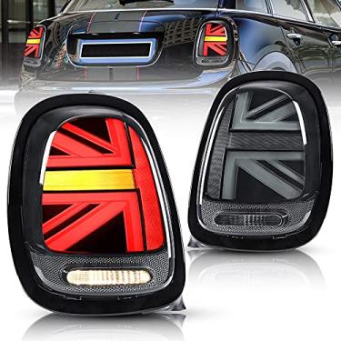 Imagem de VLAND Luzes traseiras de LED compatíveis com BMW Mini Cooper F55 F56 F57 2014-2021, conjunto de lâmpada traseira Union Jack com interruptor de seta, pares laterais L+R (lentes fumê chanfradas coloridas)