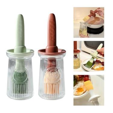 Imagem de Uteynee Dispensador de óleo com escova – Dispensador de azeite de oliva de vidro para cozinha, escova de óleo 3 em 1 para cozinhar com garrafa, molho de vinagre de silicone, fritura para churrasco