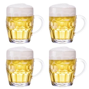 Imagem de TUSAPAM Conjunto de canecas de cerveja Dimple Stein, copos de cerveja de 590 ml com alça, canecas de cerveja de vidro, seguro para lava-louças e freezer, transparente e resistente, conjunto de 4
