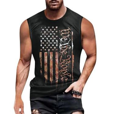Imagem de Camiseta masculina 4th of July 1776 Muscle Tank Memorial Day Gym sem mangas para treino com bandeira americana, Preto - Bandeira vermelha dos EUA, 3G